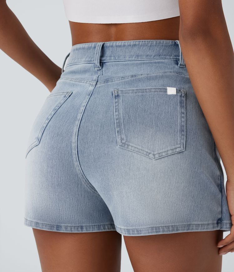 Pantalón corto Halara Flex™ Denim mezclilla elástico lavado múltiple bolsillo tiro alto