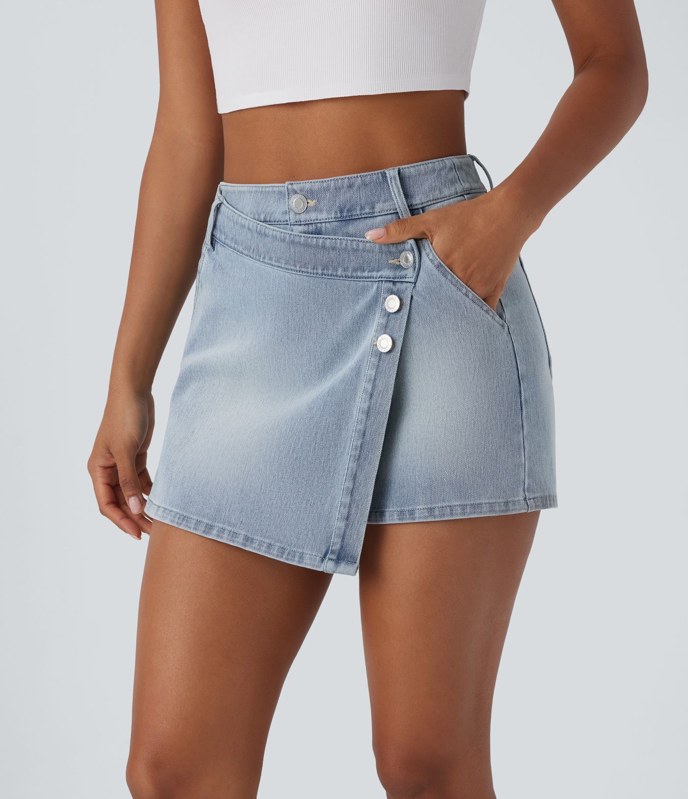 Halara Flex™ High Waisted Pockets Wrapped Washed Denim Casual Skort