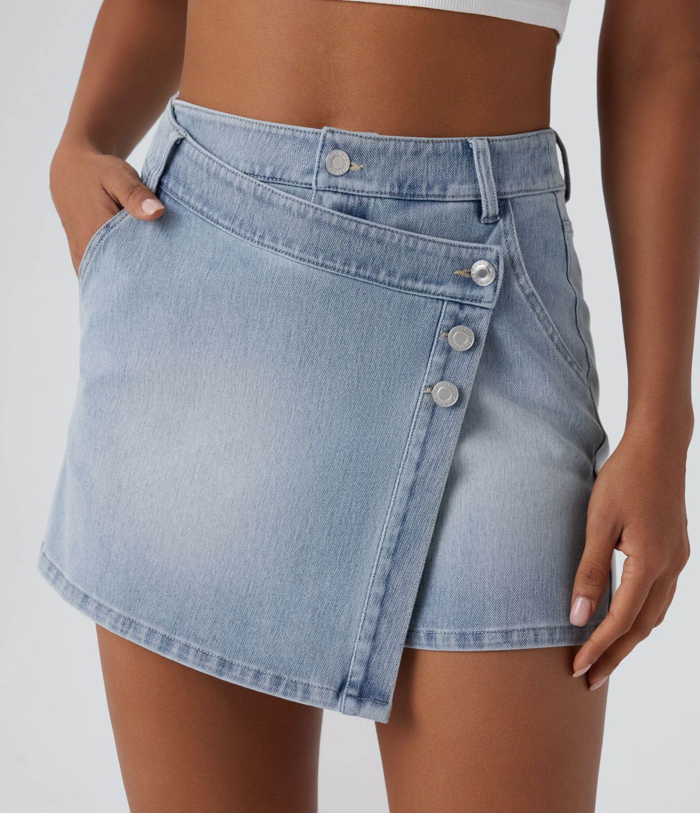 Halara Flex™ High Waisted Pockets Wrapped Washed Denim Casual Skort