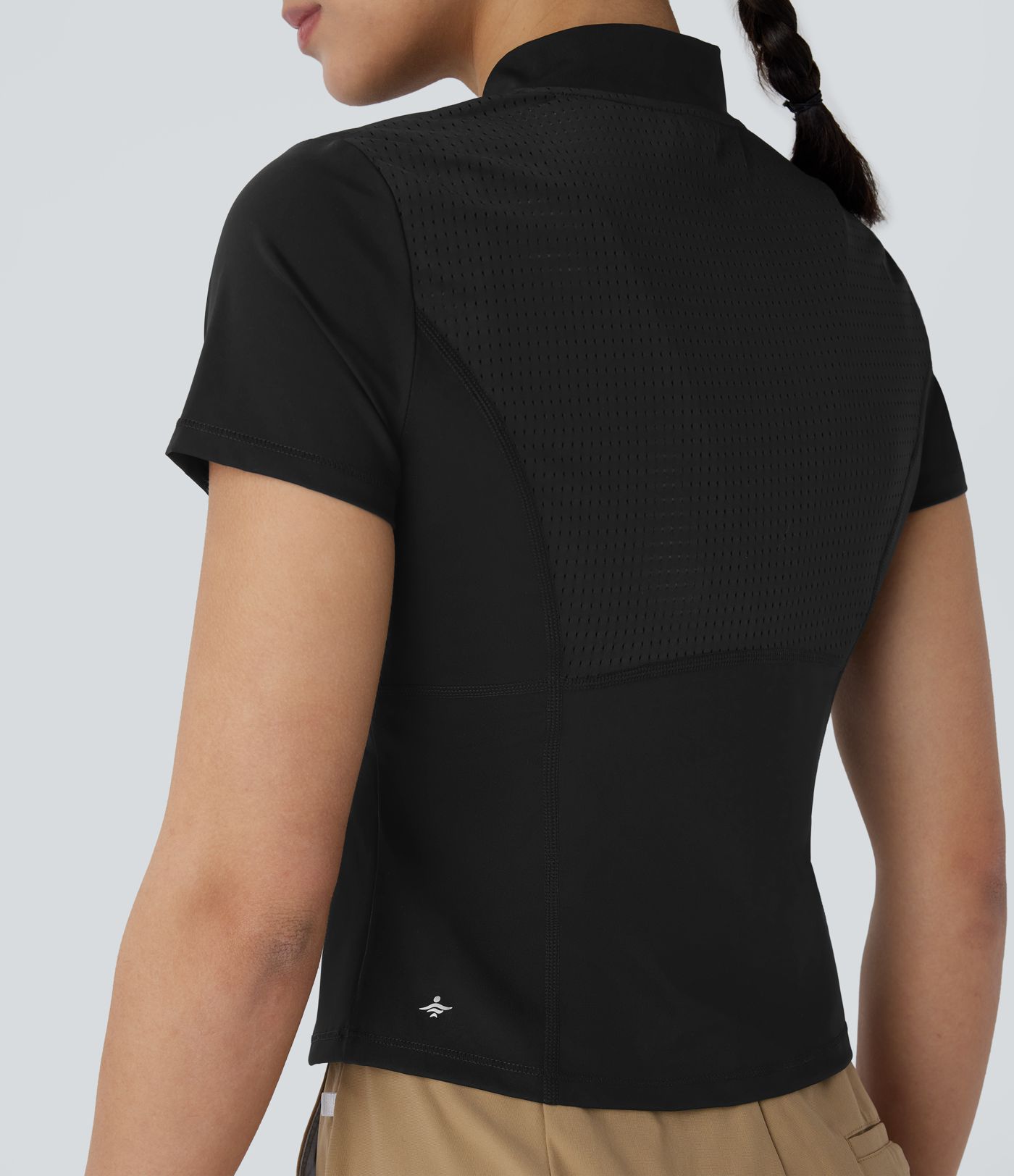 Stand Collar Half Zip Short Sleeve Cut Out Cool Touch Quick Dry Golf Sports Top