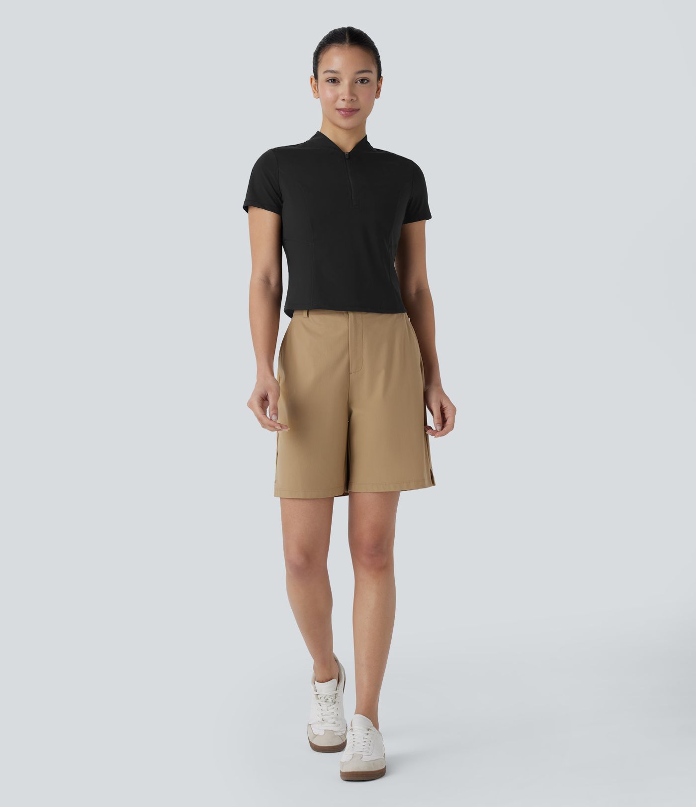 Stand Collar Half Zip Short Sleeve Cut Out Cool Touch Quick Dry Golf Sports Top