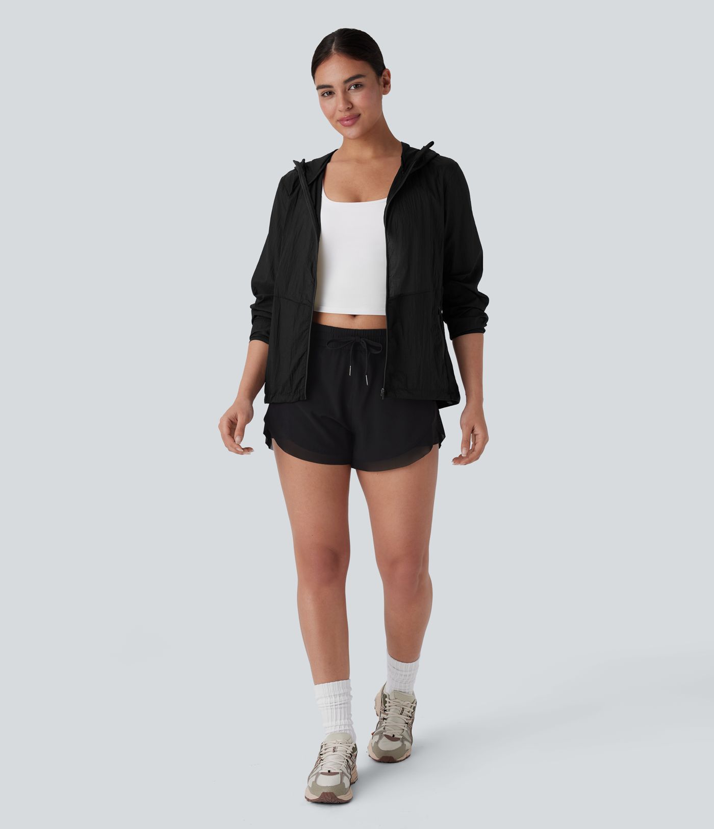 Water Repellent Hooded Long Sleeve Zipper Pocket Hiking Jacket