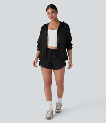 Water Repellent Hooded Long Sleeve Zipper Pocket Hiking Jacket