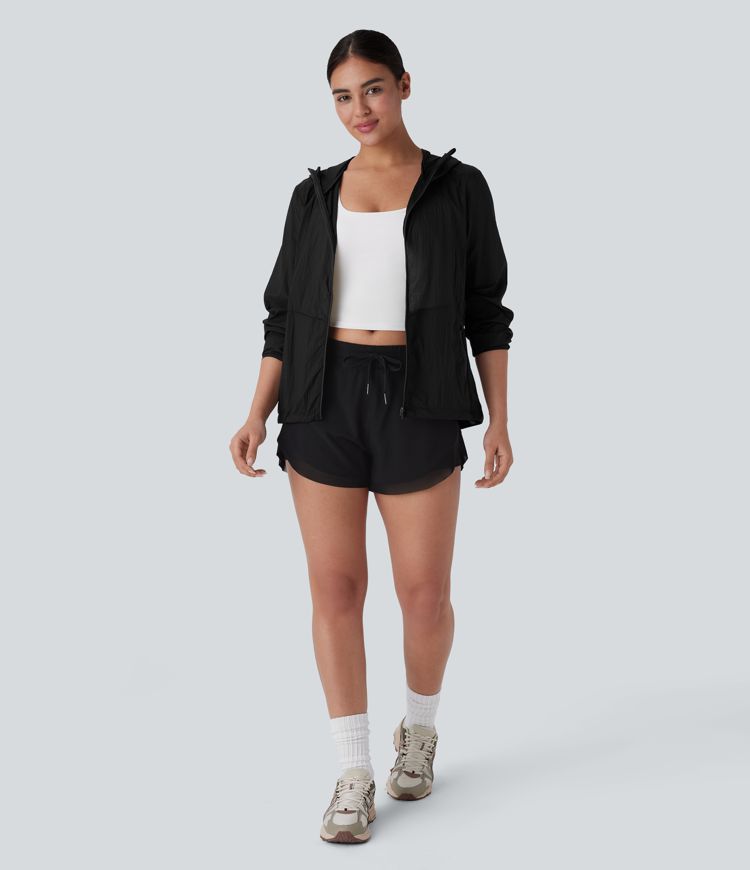 Water Repellent Hooded Long Sleeve Zipper Pocket Hiking Jacket