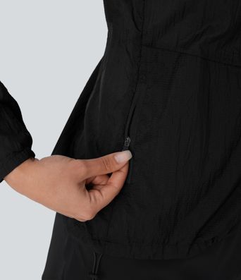 Water Repellent Hooded Long Sleeve Zipper Pocket Hiking Jacket