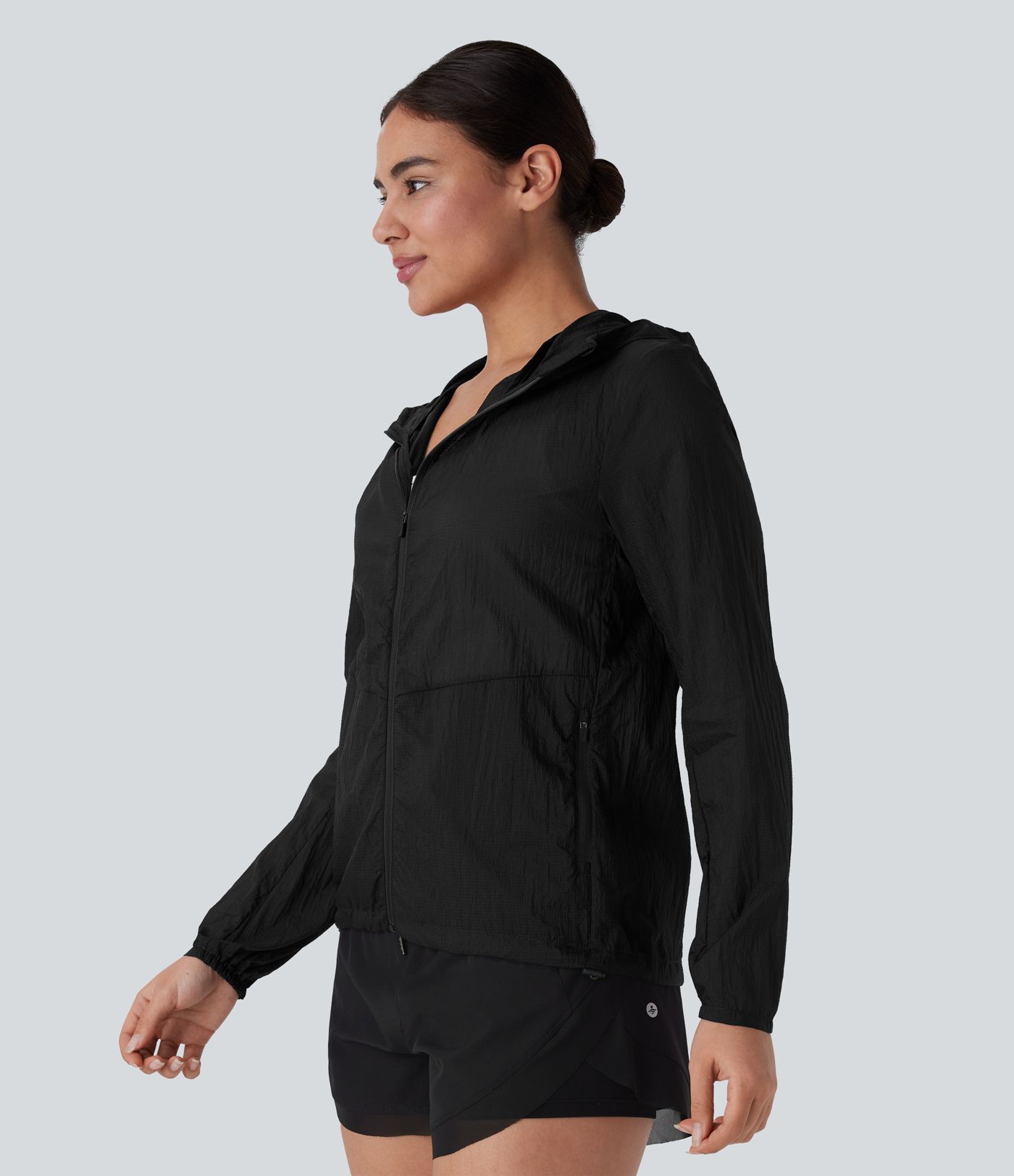 Water Repellent Hooded Long Sleeve Zipper Pocket Hiking Jacket