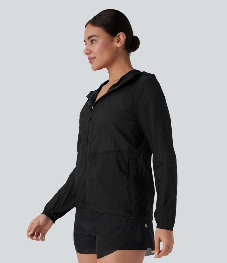 Water Repellent Hooded Long Sleeve Zipper Pocket Hiking Jacket