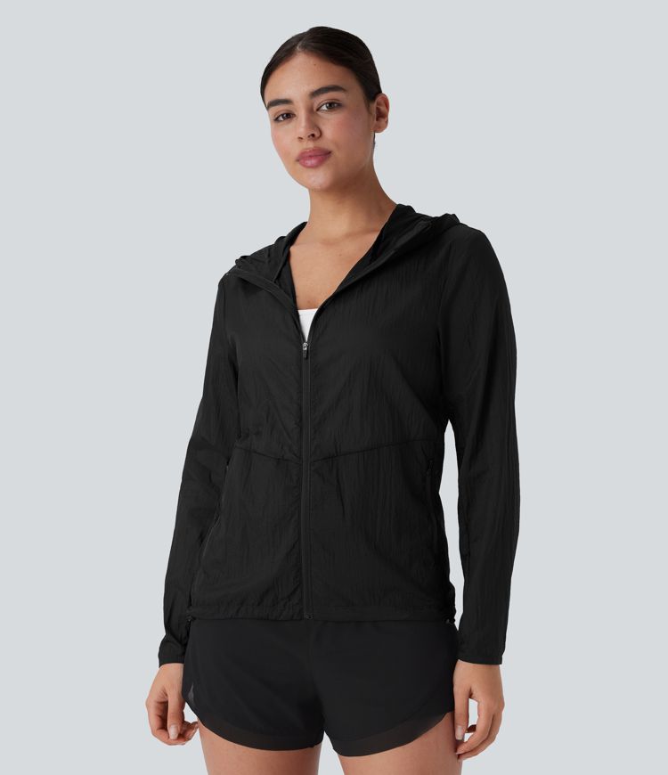 Water Repellent Hooded Long Sleeve Zipper Pocket Hiking Jacket