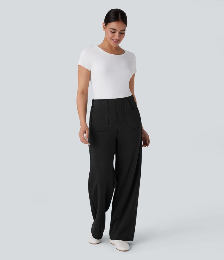 High Waisted Pocket Straight Leg Work Pants