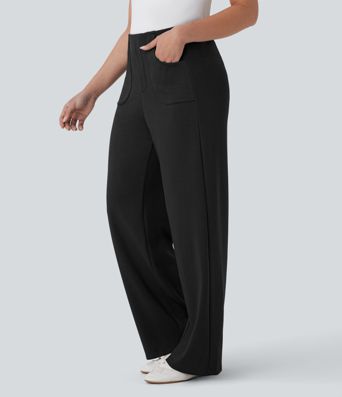 High Waisted Pocket Straight Leg Work Pants