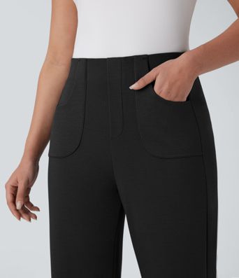 High Waisted Pocket Straight Leg Work Pants