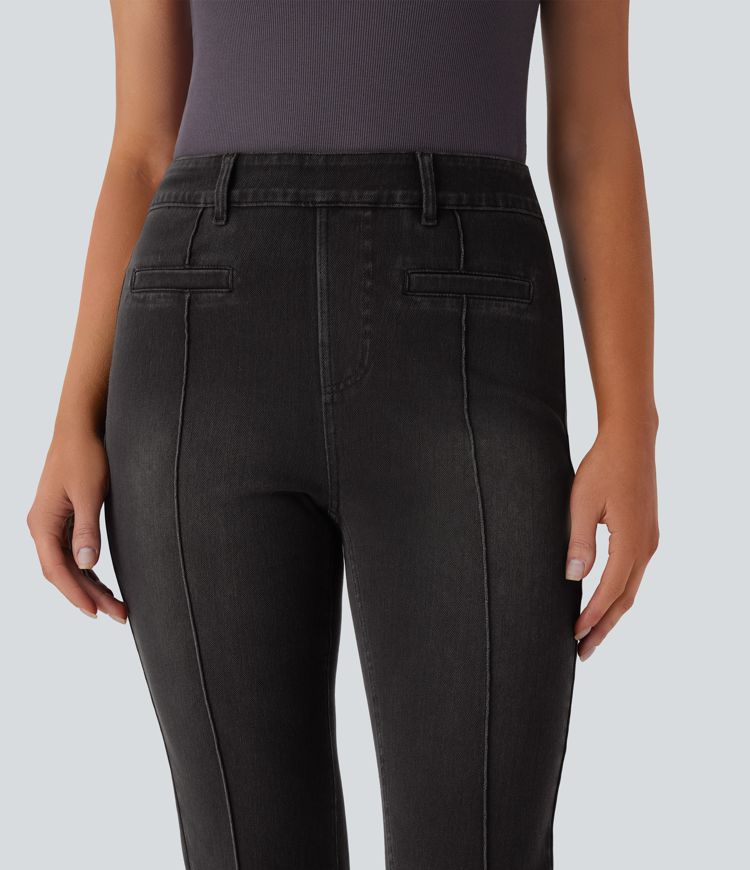 Halara Flex™ - Lässige, verwaschene Jeans aus elastischem Strick-Denim mit hohem Bund und Gesäßtaschen