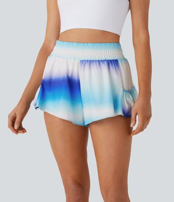 High Waisted Pocket 2-in-1 Baggy Ombre Yoga Shorts