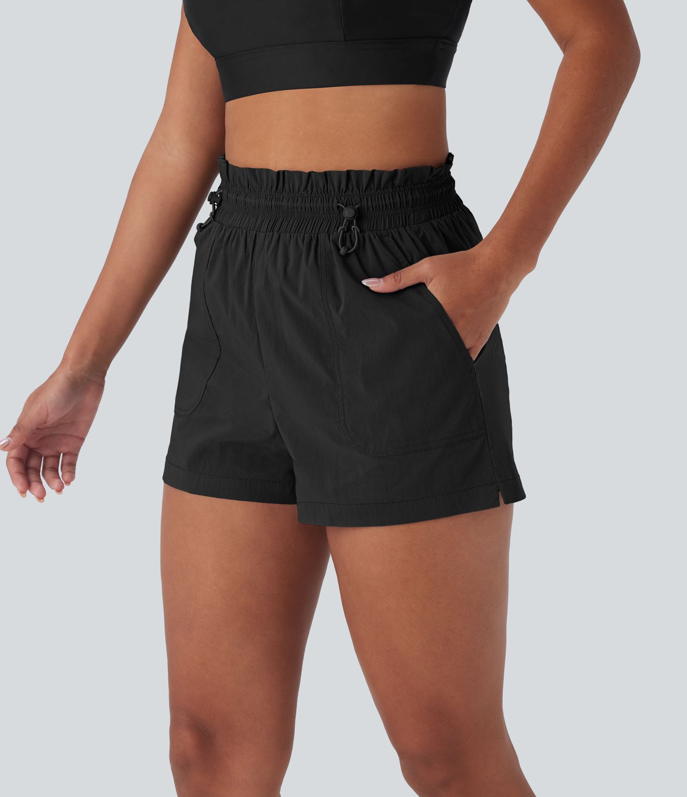 High Waisted Drawstring Pockets Running Shorts