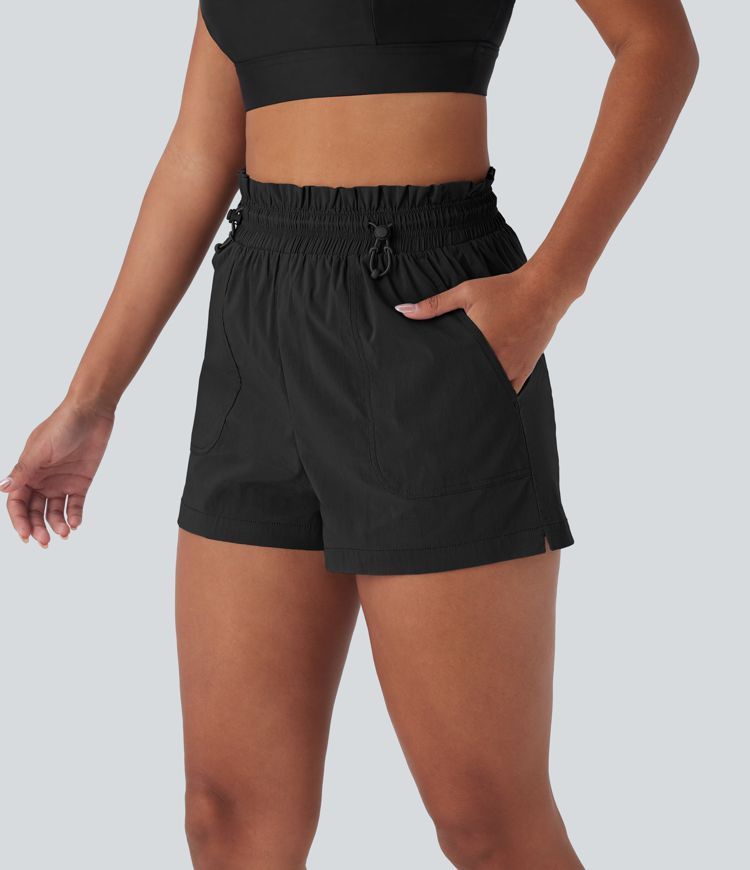 High Waisted Drawstring Pockets Running Shorts