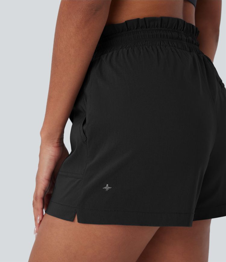 High Waisted Drawstring Pockets Running Shorts