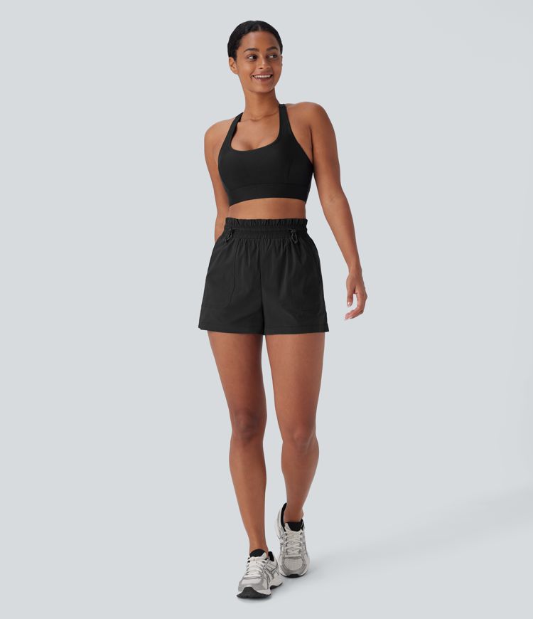 High Waisted Drawstring Pockets Running Shorts