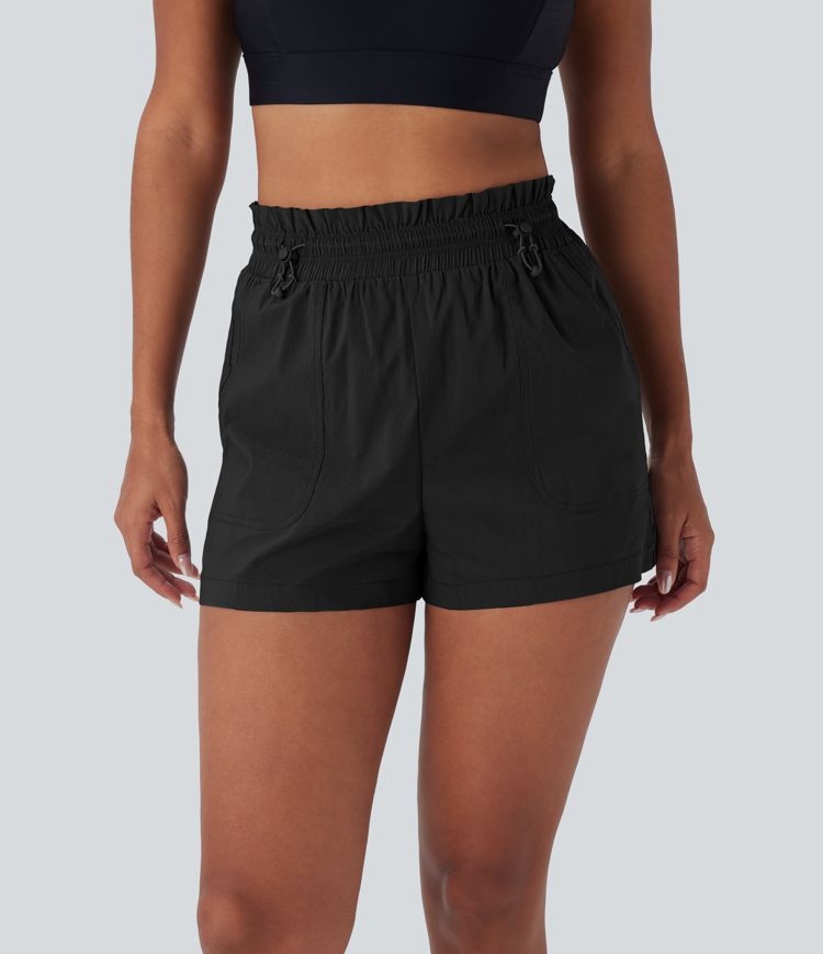 High Waisted Drawstring Pockets Running Shorts