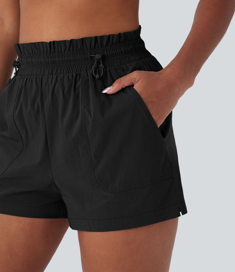 High Waisted Drawstring Pockets Running Shorts