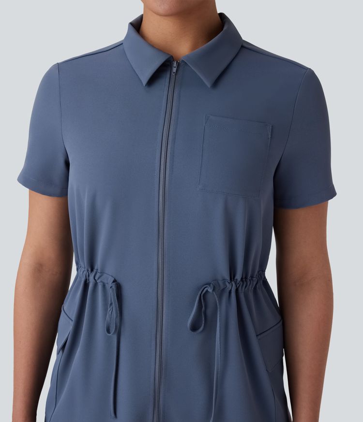 Vestido cargo mini senderismo cuello solapa cordón cremallera bidireccional