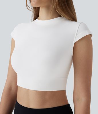 OneForm Seamless Flow Round Neck Cap Sleeve Cropped Yoga Sports Top