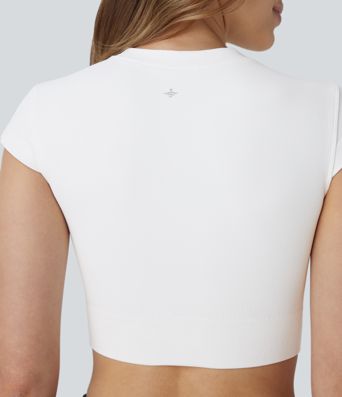 OneForm Seamless Flow Round Neck Cap Sleeve Cropped Yoga Sports Top