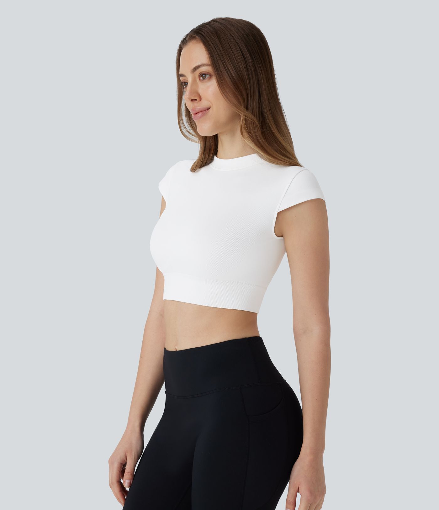 OneForm Seamless Flow Round Neck Cap Sleeve Cropped Yoga Sports Top