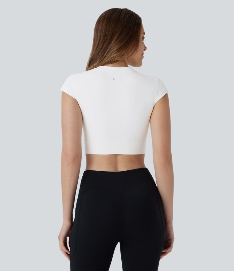 OneForm Seamless Flow Round Neck Cap Sleeve Cropped Yoga Sports Top