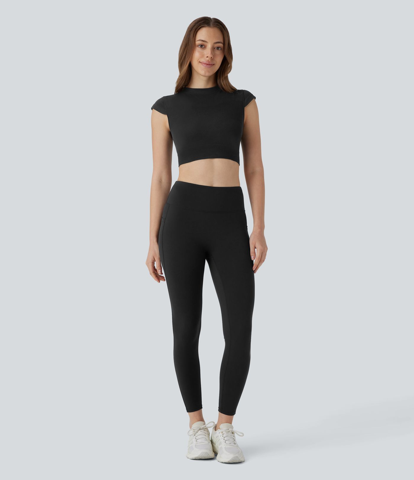 OneForm Seamless Flow Round Neck Cap Sleeve Cropped Yoga Sports Top