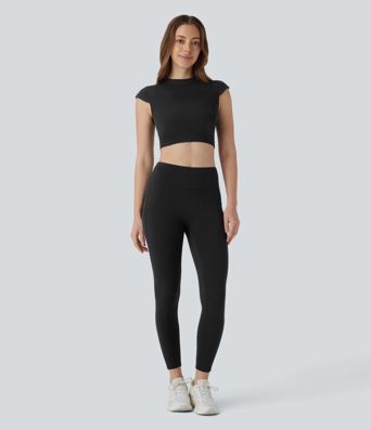 OneForm Seamless Flow Round Neck Cap Sleeve Cropped Yoga Sports Top