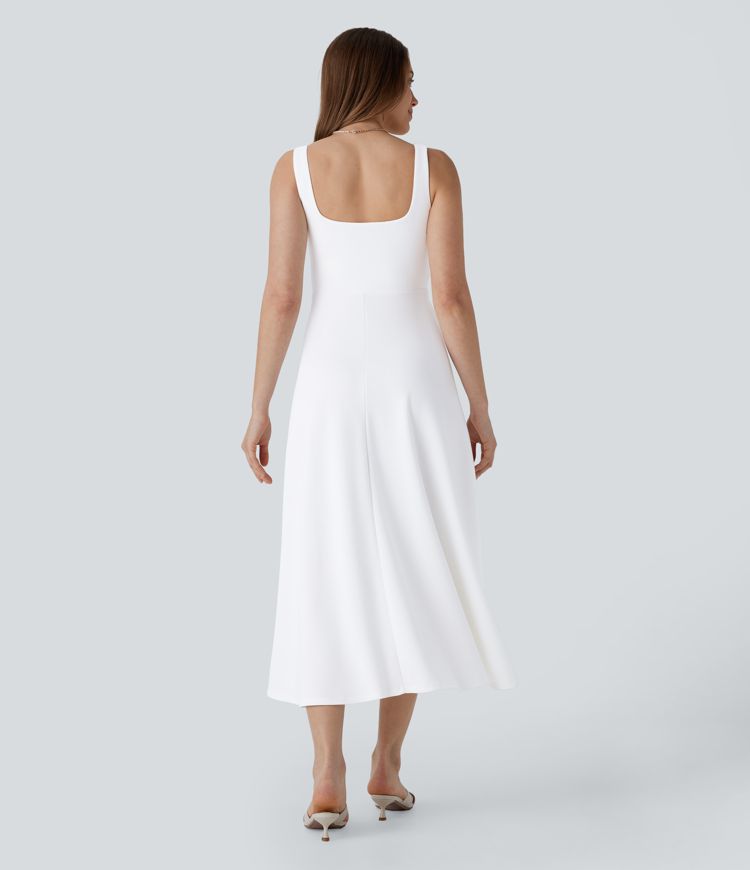 Square Neck Backless Side Pocket Maxi Bridesmaid and Wedding Guest Dress