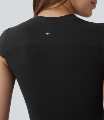 OneForm Seamless Flow Round Neck Cap Sleeve Cropped Yoga Sports Top