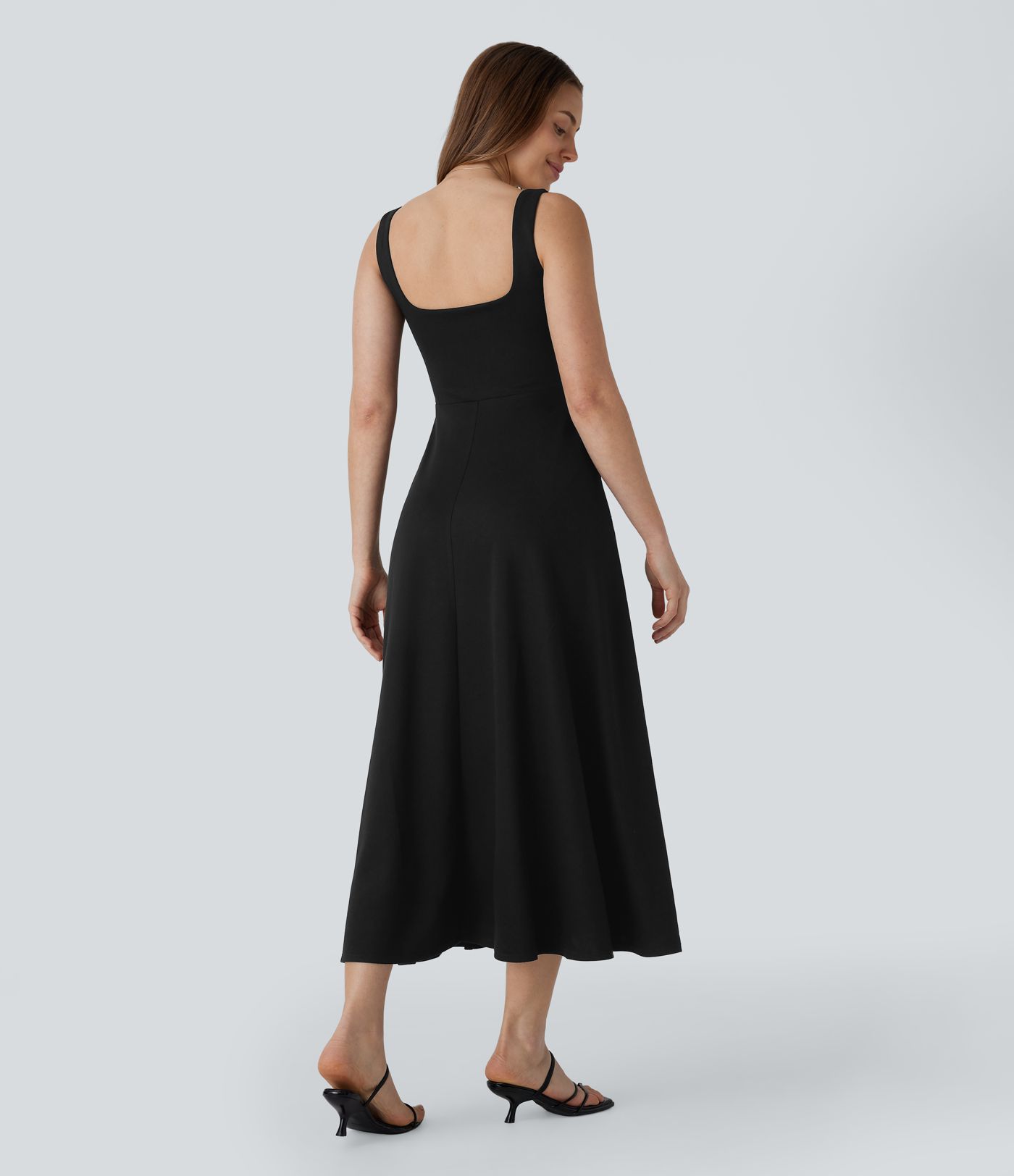 Rückenfreies Maxikleid mit eckigem Ausschnitt und Seitentaschen für Brautjungfern und Hochzeitsgäste 