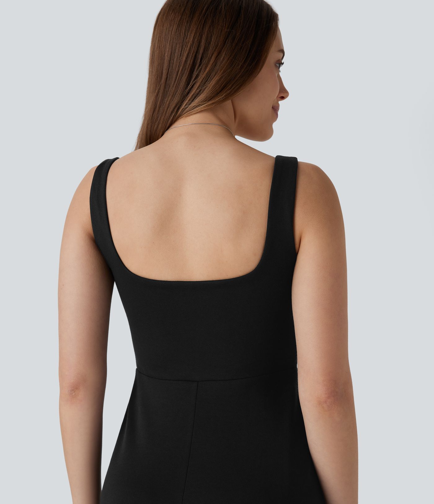 Rückenfreies Maxikleid mit eckigem Ausschnitt und Seitentaschen für Brautjungfern und Hochzeitsgäste 