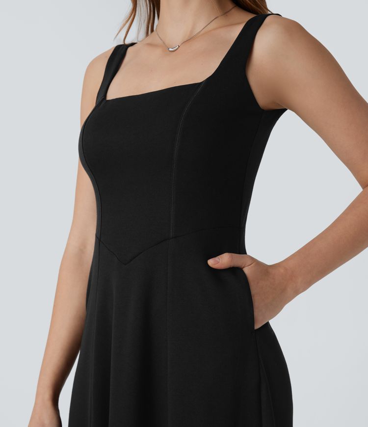 Square Neck Backless Side Pocket Maxi Bridesmaid and Wedding Guest Dress