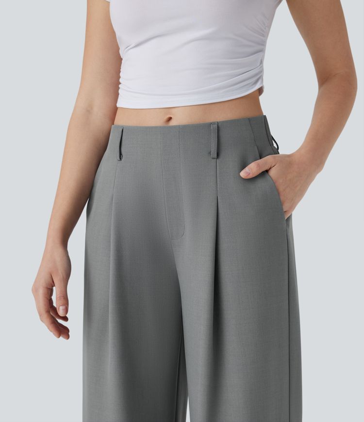 Pantalón oficina tiro medio cremallera invisible bolsillo lateral pierna recta