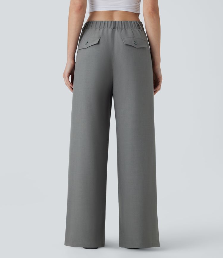 Pantalón oficina tiro medio cremallera invisible bolsillo lateral pierna recta