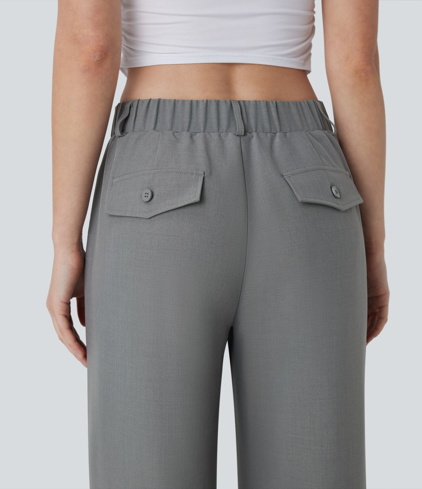 Pantalón oficina tiro medio cremallera invisible bolsillo lateral pierna recta