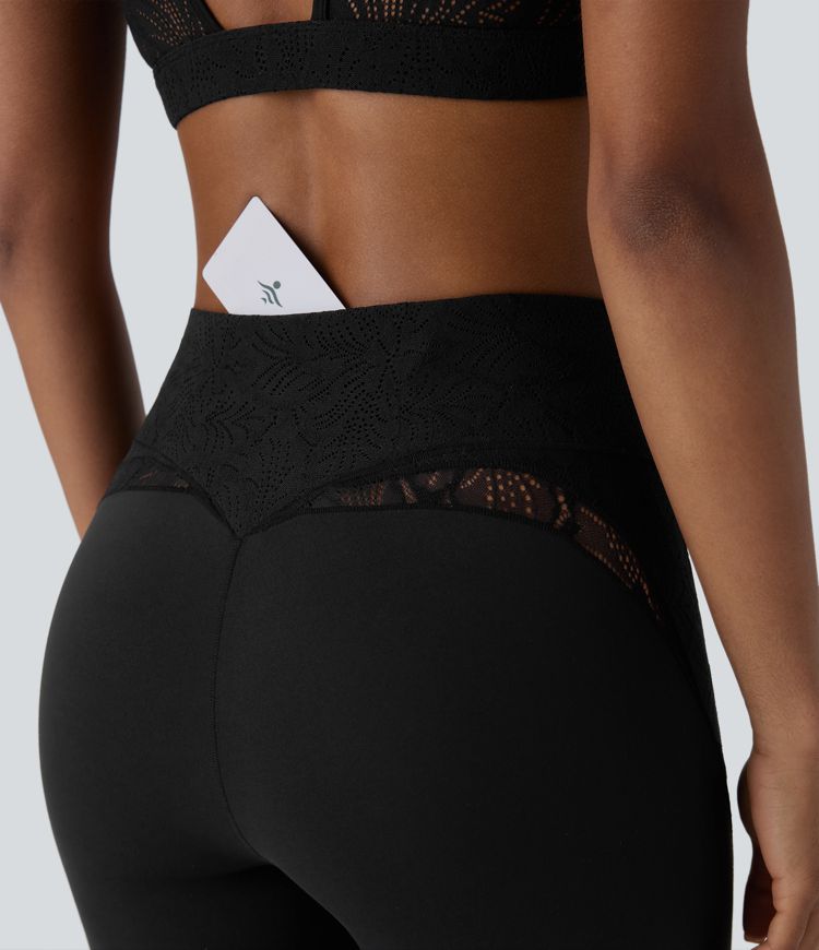 SoftlyZero™ High Waisted Pocket Contrast Lace 7/8 Yoga Leggings-UPF50+