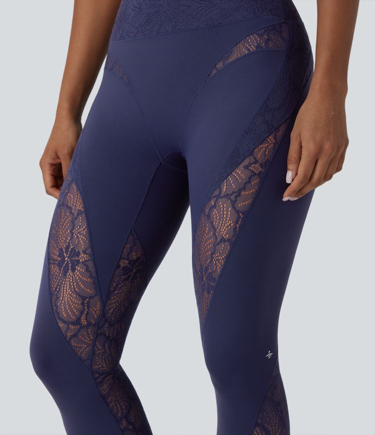 Softlyzero™ Legging yoga 7/8 taille haute avec poche arrière et dentelle contrastante - UPF50+