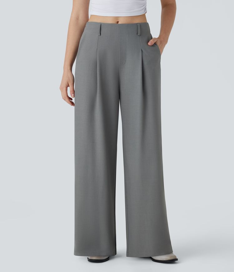 Pantalón oficina tiro medio cremallera invisible bolsillo lateral pierna recta