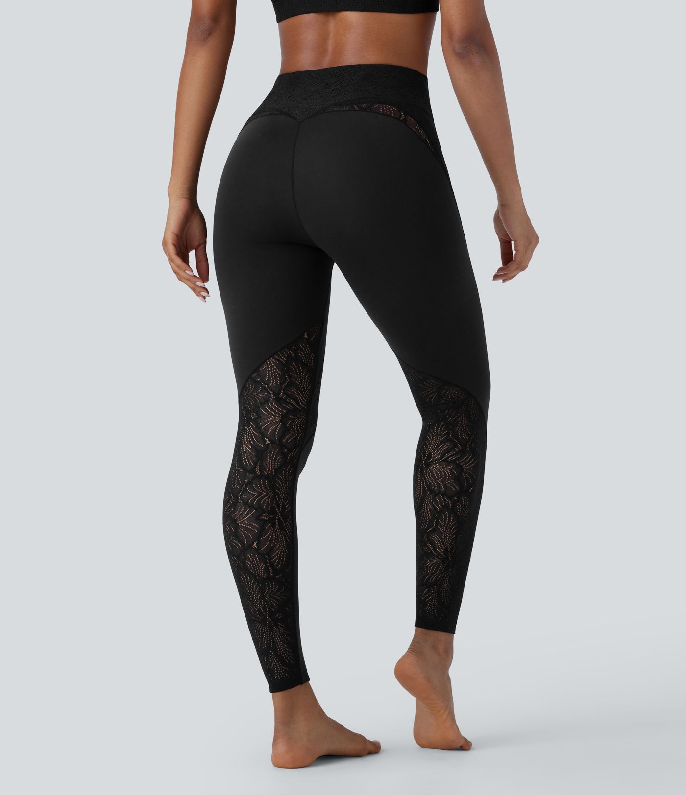 SoftlyZero™ High Waisted Pocket Contrast Lace 7/8 Yoga Leggings-UPF50+