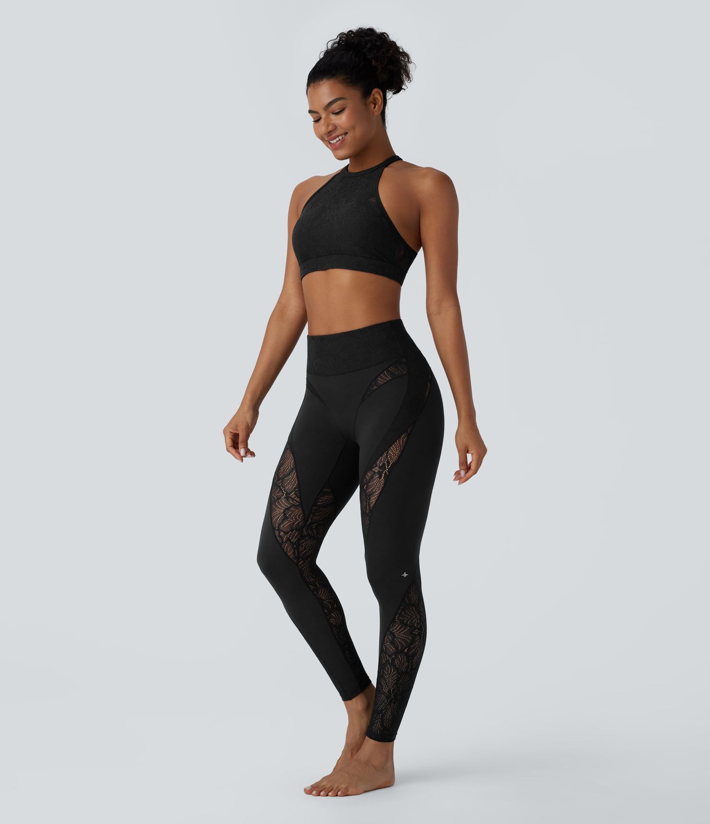 SoftlyZero™ High Waisted Pocket Contrast Lace 7/8 Yoga Leggings-UPF50+