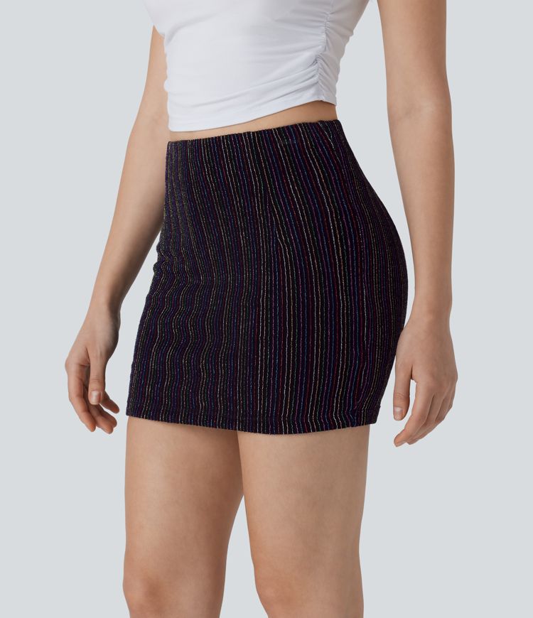 High Waisted 2-in-1 Pocket Sparkle Bodycon Mini Casual Skirt High Waisted 2-in-1 Pocket Sparkle Bodycon Mini Casual Skirt