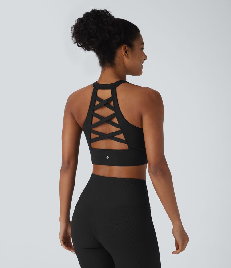 Softlyzero™ Plush Crisscross Backless Racerback Contrast Mesh Cropped Yoga Tank Vest Top