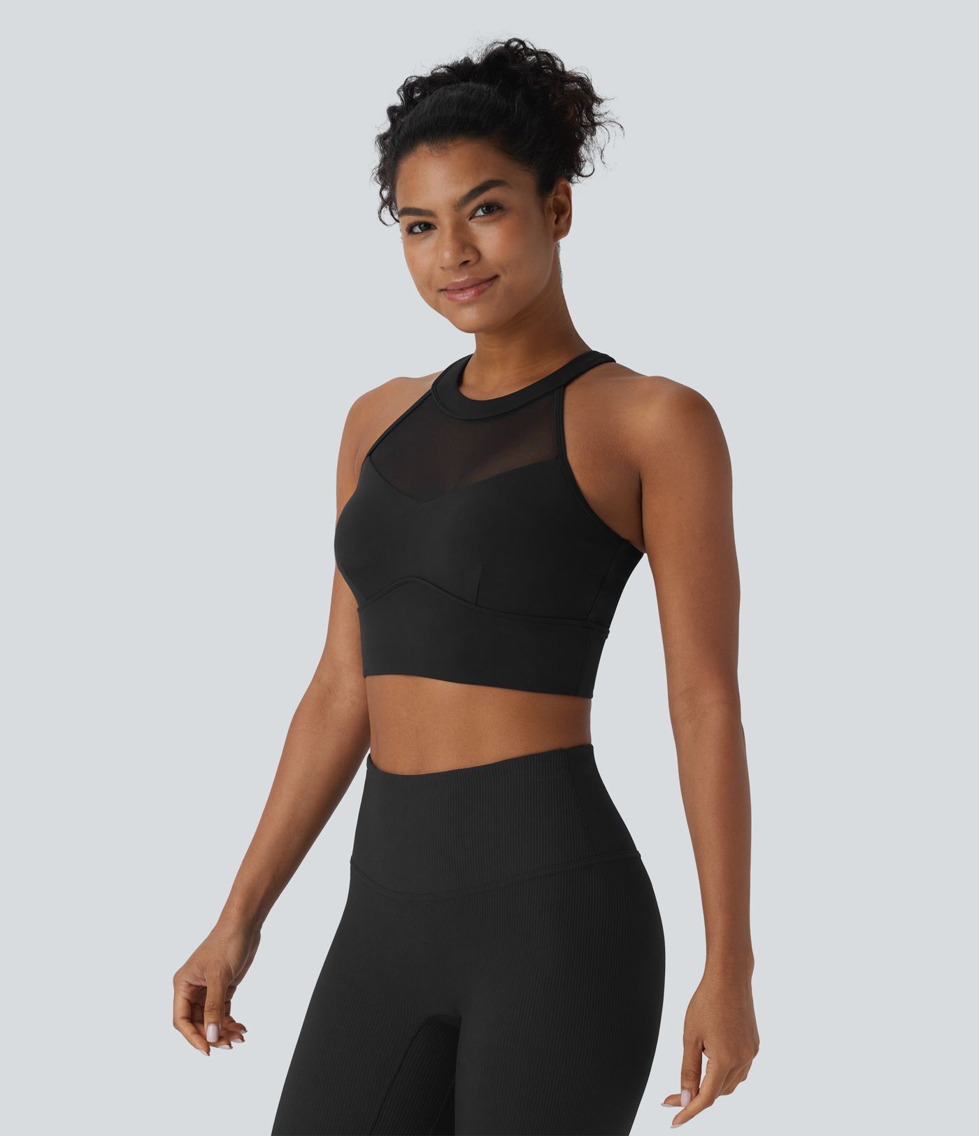 Softlyzero™ Plush Crisscross Backless Racerback Contrast Mesh Cropped Yoga Tank Vest Top