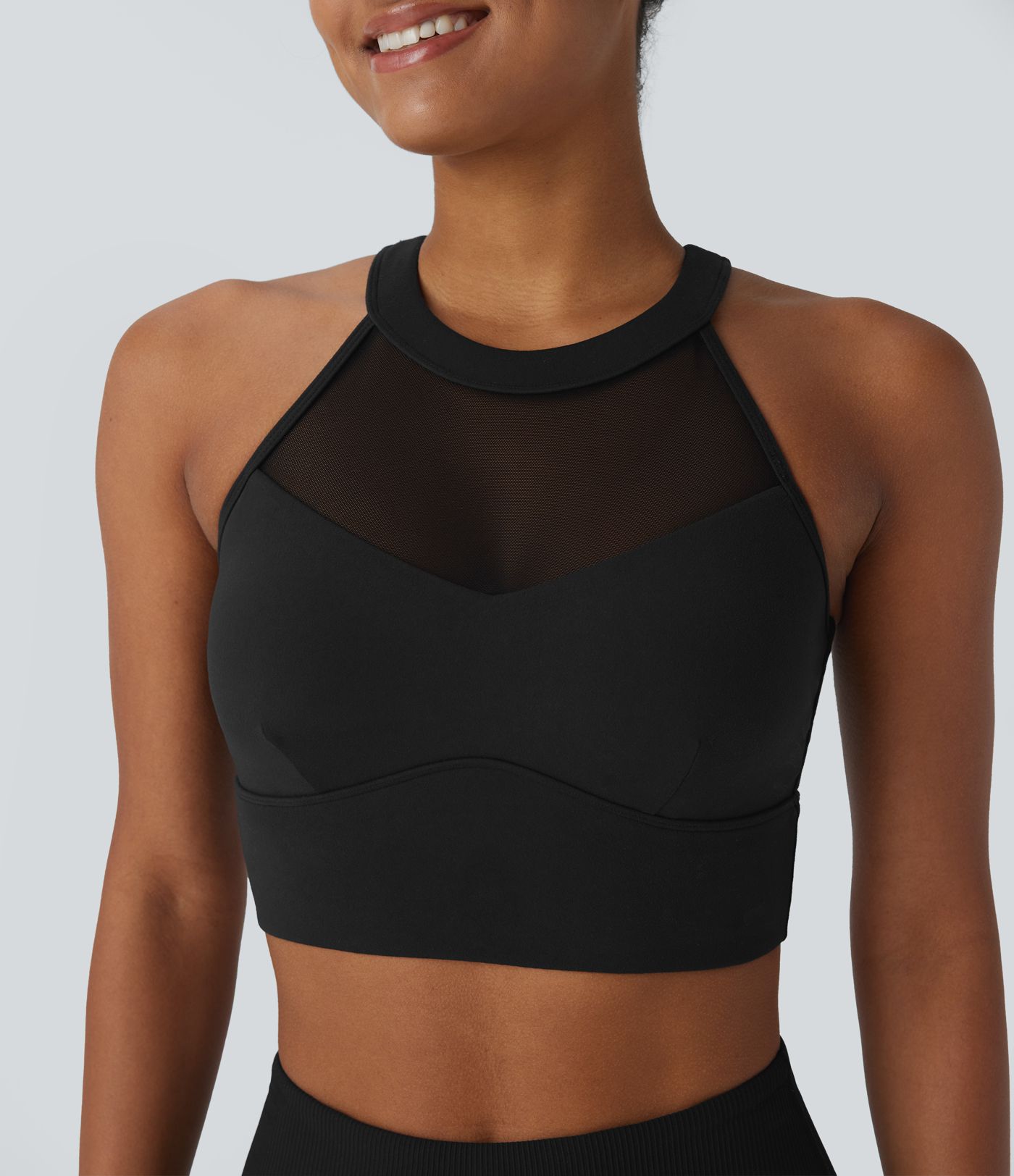 Softlyzero™ Plush Crisscross Backless Racerback Contrast Mesh Cropped Yoga Tank Vest Top