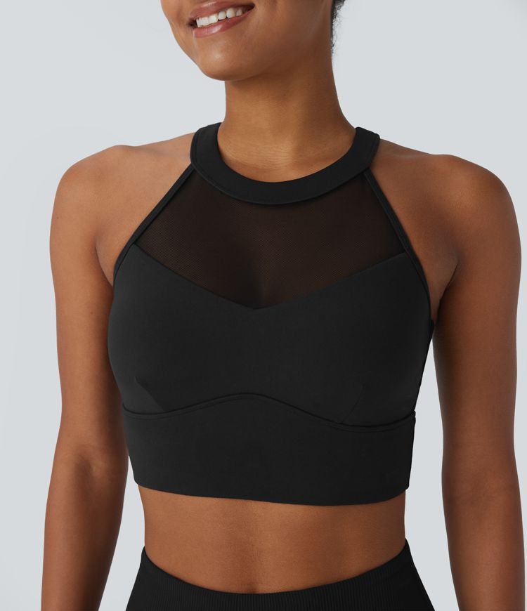 Softlyzero™ Plush Crisscross Backless Racerback Contrast Mesh Cropped Yoga Tank Vest Top