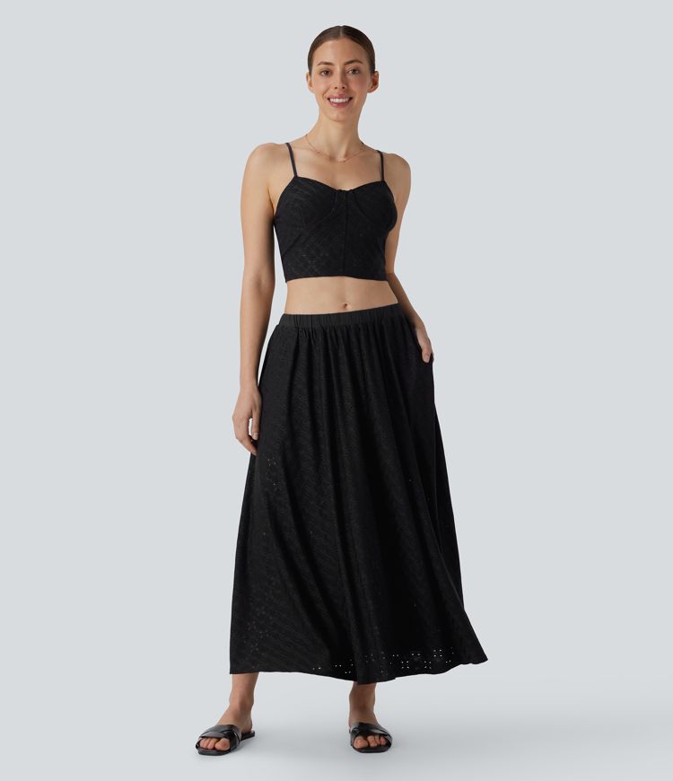 Eyelet Cropped Tank Vest Top