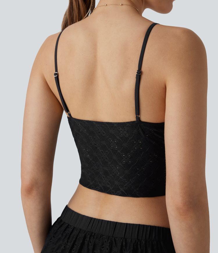 Eyelet Cropped Tank Vest Top